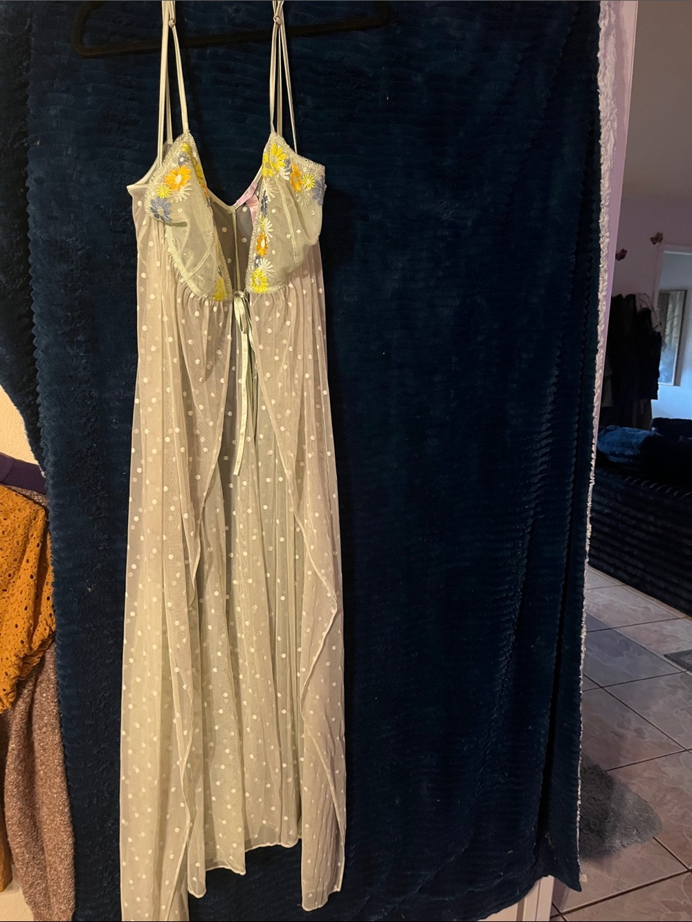 Vintage Savage X Fenty Light Green Sheer Polka Dot Floral Chemise